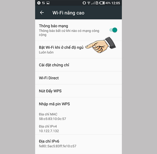 Chọn không bao giờ bật WiFi